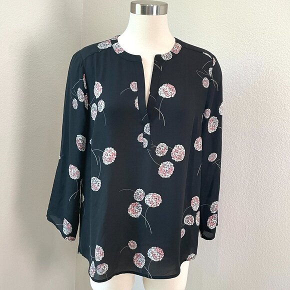 DR2 Daniel Rainn Womens Large Blouse Floral Dandelion Tunic Top Roll Tab Sleeve - Picture 1 of 12